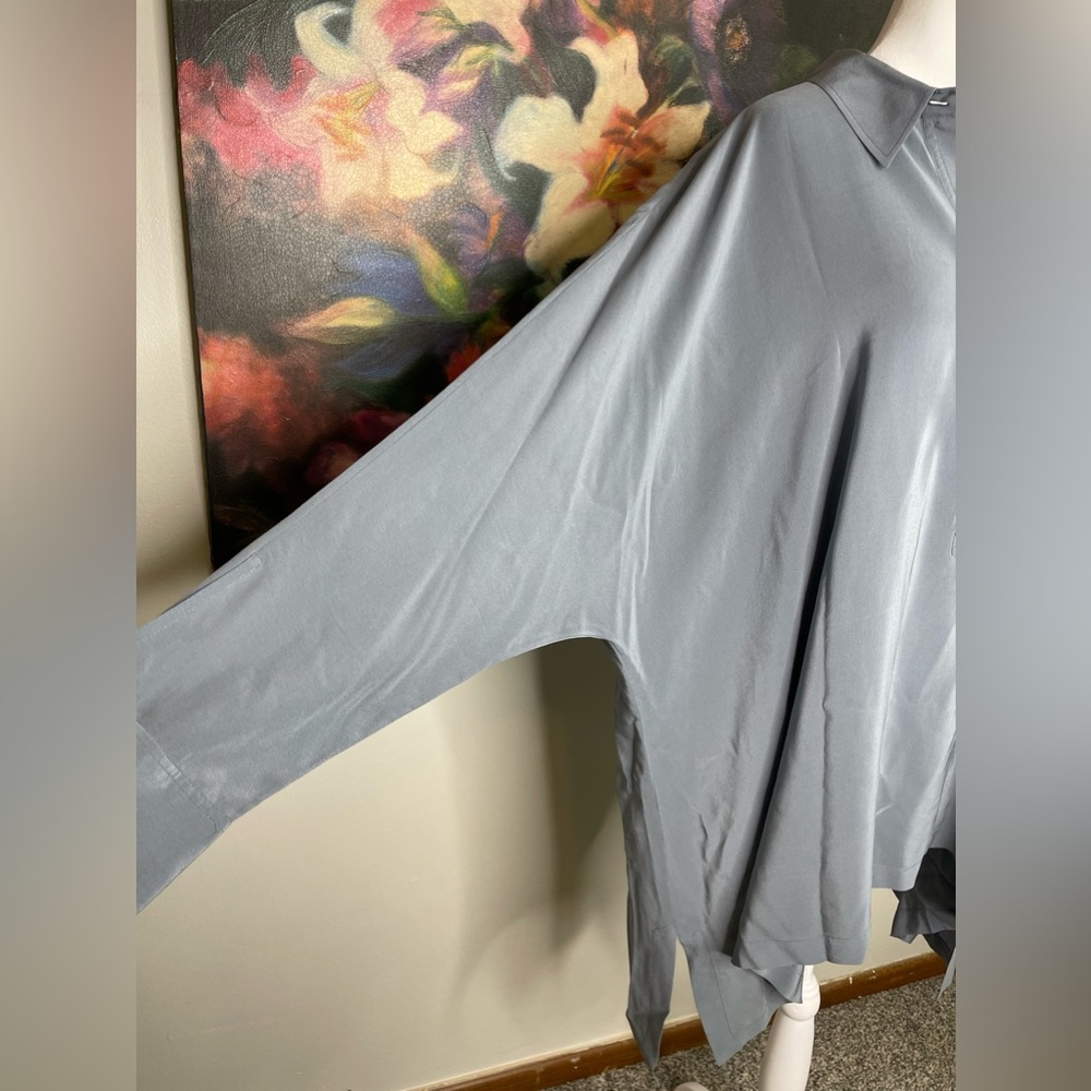 Lovely 100% SILK Eileen Fisher Gray Oversize Dolman Tunic Blouse Asymmetric XL - Picture 3 of 9